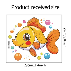 Cartoon goldfish wall sticker set with rainbow bubbles measuring 29x25cm for home decor