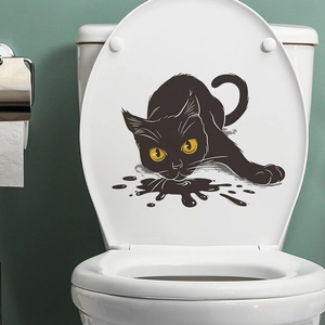 Adesivo per WC gatto nero di Halloween con occhi gialli ed effetto spruzzi 3D per casa