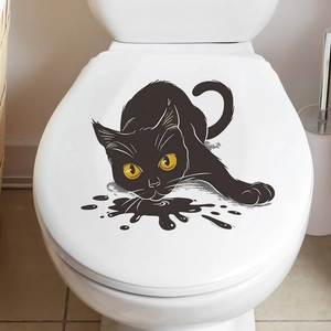 Adesivo per sedile WC gatto nero spaventoso con occhi gialli per decorazione Halloween