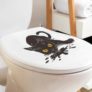Adesivo per WC con gatto nero e occhi gialli per decorazione bagno di Halloween casa
