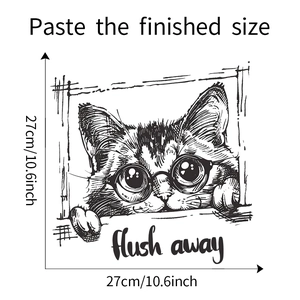 Detailed size specifications for a self-adhesive black and white cat wall sticker