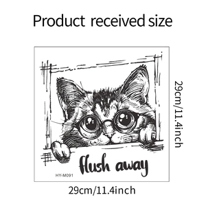 Detailed size specification for the black and white cat flush away wall sticker 29cm