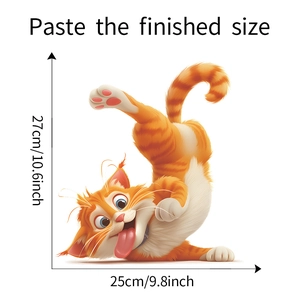 Dimensions détaillées d'un autocollant mural chat orange dansant pour chambre d'enfant