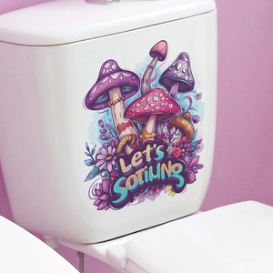 Purple Mushroom Flower Toilet Sticker PVC Self Adhesive Bathroom Wall Decal Cartoon Decorative Art Sticker For Kids Bedroom