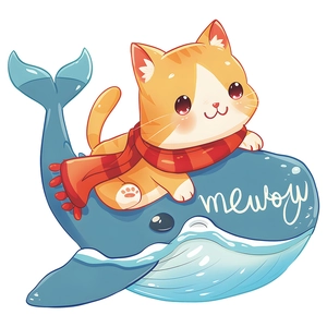 Cartoon orange cat riding a blue whale wall sticker for kids bedroom decoration