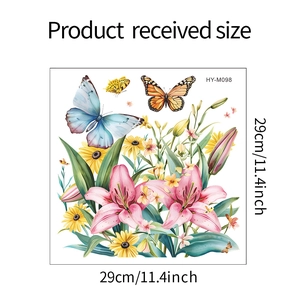 Detailed view of floral butterfly wall decal with dimensions showing 29cm width