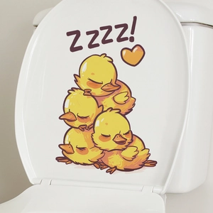 Cute cartoon sleeping yellow ducks wall sticker for bathroom toilet lid decoration