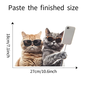 Detaillierte Abmessungen der kreativen Katzen-Selfie-Sticker für die Dekoration