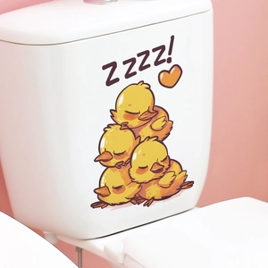 Cartoon sleeping ducks self-adhesive wall sticker for toilet tank and home decor