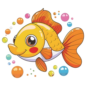 Cartoon goldfish wall sticker with colorful bubbles for children's bedroom decor