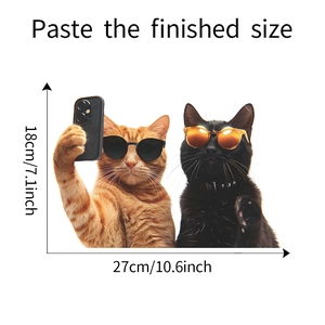 Detailliertes Größendiagramm für Deko-Wandaufkleber mit zwei Katzen, die ein Selfie machen