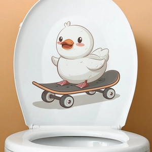 Sticker Toilettes Canard Dessin Animé Skateboard Imperméable PVC Décalcomanie Pour Chambre Enfants Salle De Bain Décor Sticker Mural