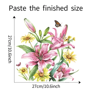 Watercolor flower wall sticker showing finished layout dimensions of 27cm for home decor