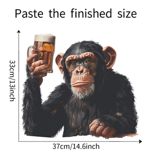 Detailed size specifications for a self-adhesive beer gorilla wall sticker decoration