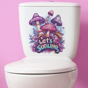 Vibrant purple mushroom floral toilet seat decal sticker for bathroom wall art decoration