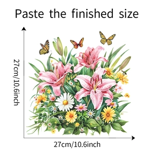 Detail of floral wall sticker with pink lilies and butterflies sized 27cm for home decor