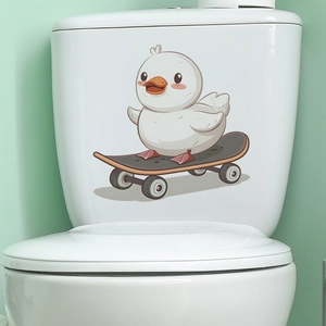 Sticker canard blanc sur skateboard pour décoration de chambre d'enfant ou de toilettes
