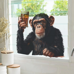 Self-adhesive creative ape drinking beer sticker for glass window and home decor