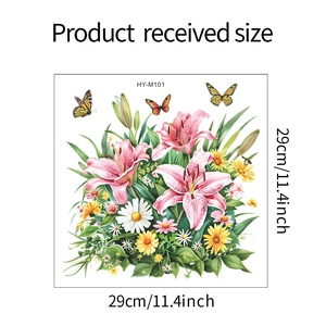 Detailed sheet size of flower and butterfly wall stickers measuring 29cm x 29cm for bedrooms