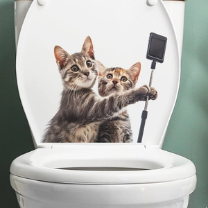 Lustiger 3D-Katzen-Selfie-Aufkleber für Toilettendeckel Badezimmer Wanddeko selbstklebend