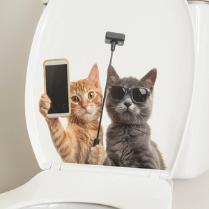 Detailaufkleber für den Toilettendeckel mit zwei Katzen beim Selfie-Machen