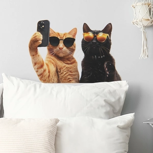 Kreativer Selfie-Katzen-Wandsticker als moderne Dekoration für das Schlafzimmer-Kopfteil