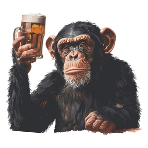 Realistic beer ape wall sticker for home decor with chimpanzee holding a pint glass