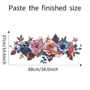 3D floral wall decal dimensions showing 88cm length with pink and blue roses