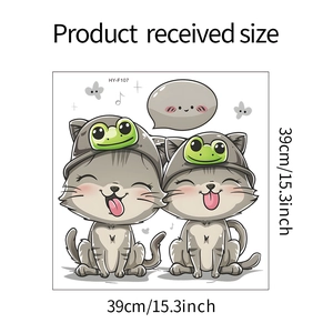 Detailed sheet size of funny cartoon cat wall stickers with frog hats and musical notes