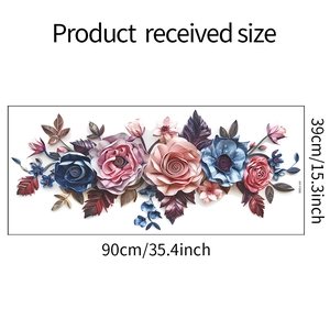 3D floral wall sticker dimensions 39x90cm showing pink and blue roses for home decor