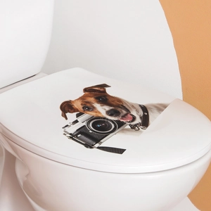 Funny Jack Russell Terrier dog with camera 3D wall sticker for bathroom toilet lid decoration