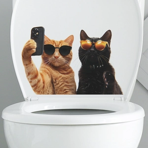 Detail-Wandtattoo mit Selfies machenden Katzen, orangefarben und schwarz mit Sonnenbrille