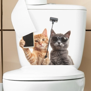 Lustiger Katzen-Selfie-Aufkleber für den Toilettentank mit einer Katze und Sonnenbrille
