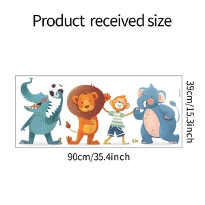 Cartoon animal soccer player wall decals with dimensions 90cm by 39cm for kids room