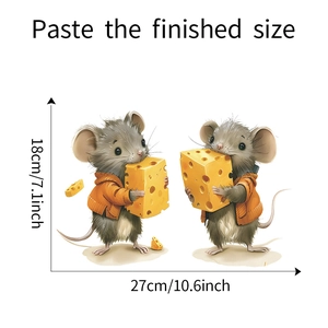 Detailed view of cartoon mice and cheese wall sticker dimensions 27x18cm for home decor