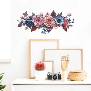3D floral wall decor stickers with vintage pink and blue roses for home art decoration