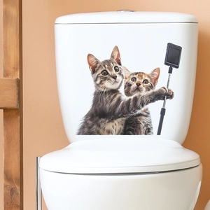 Detailansicht lustiger Katzen beim Selfie wasserfester Vinyl-Wandtattoo-Sticker für Toiletten