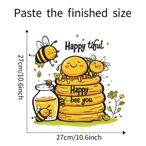 Detail view showing cartoon bee and honey wall sticker dimensions 27x27cm for home decor