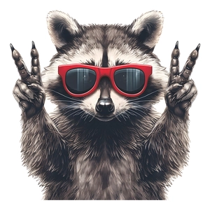 Self-adhesive wall sticker featuring a cool hand-drawn raccoon with red sunglasses