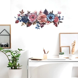3D floral wall decor featuring pink and navy roses on minimalist white home interior wall