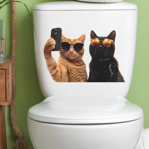 Lustiger wasserfester Toilettenaufkleber mit Selfies machenden Katzen im Badezimmer-Dekor