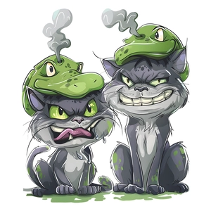 Funny cartoon grey cats wearing green crocodile hats creative wall stickers decor