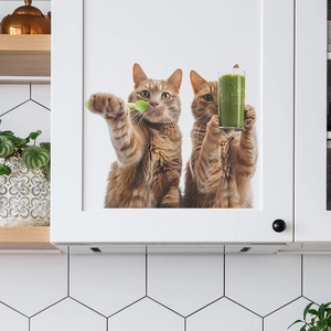 Cat vegetable juice theme decorative PVC wall stickers for white kitchen cabinets decor