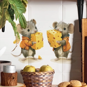 Cute cartoon mice with cheese wall stickers for kitchen and dining room home decor