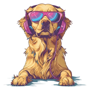 Sticker mural Golden Retriever avec lunettes de soleil roses et casque pour décoration