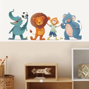 Cartoon animal soccer player wall decals for kids bedroom nursery room wall decoration