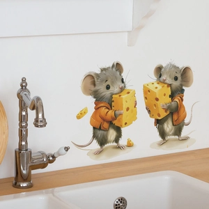 Cartoon mice with yellow cheese wall stickers for kids bedroom decor and nursery wall art