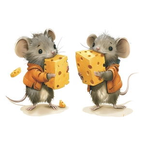 Cute cartoon mice with cheese wall stickers for kids bedroom decor, self-adhesive decal