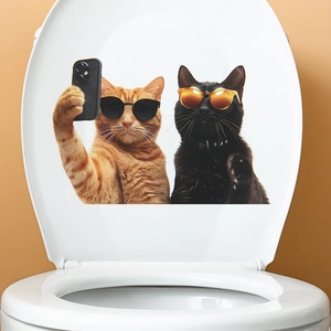 Lustiger Katzen-Aufkleber für Toilettendeckel mit Sonnenbrille und Selfie-Motiv