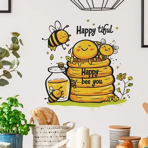 Cartoon honey bee wall stickers for home nursery and kitchen interior decoration